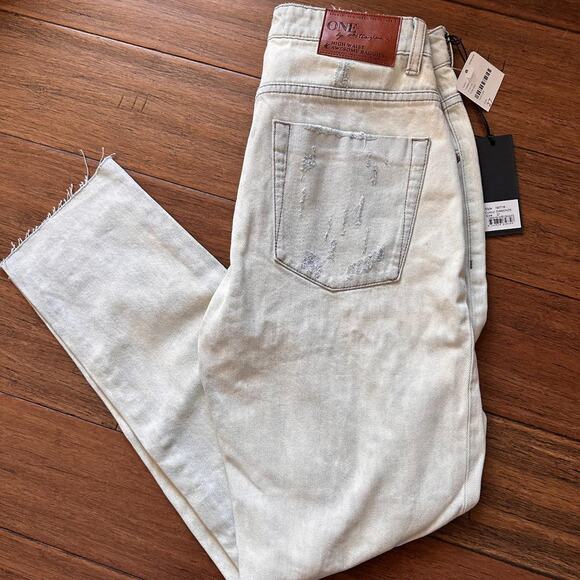 NWT one teaspoon high waisted baggy acid washed distressed denim jeans sz 4/27 - Picture 1 of 6